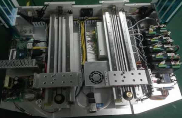 X,Y1,Y2,Z,R,and soldering wire feeding motion system are all controlled by one combined 6 axis motion control card with PC