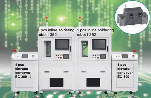 Remark : One complete line contains one pcs inline soldering robot I-352 and two pcs elevator conveyors EC-300.
